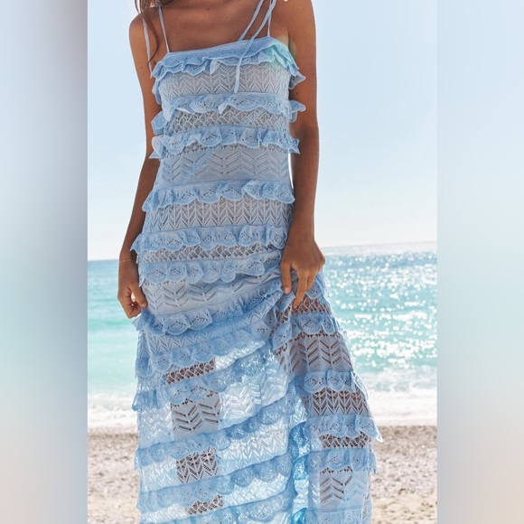 ZARA RUFFLED POINTELLE KNIT DRESS - Picture 5 of 10